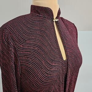 Blu Sage Two-Piece Sleeveless Top and Cardigan Red Rhinestone High Neck Closure